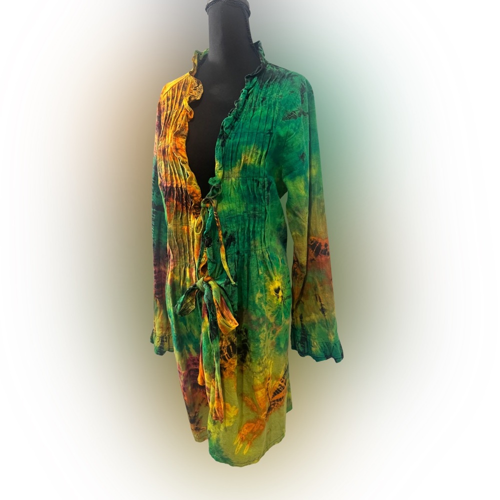 Jarli Vibrant Tie-Dye boho 109% cotton tunic jacket XL
